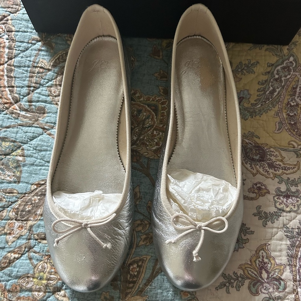 JCrew Silver Leather Ballet Flats
